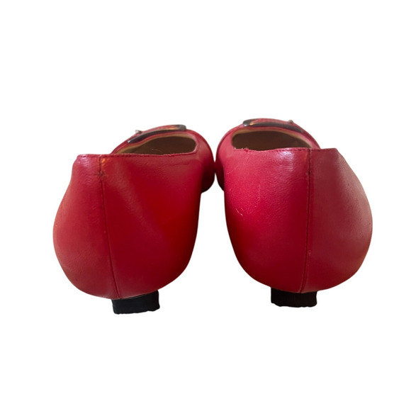 Neiman Marcus 9.5 Amalfi Italian Leather Round Toe Kitten Heels Ballet Flats Red - Picture 4 of 6